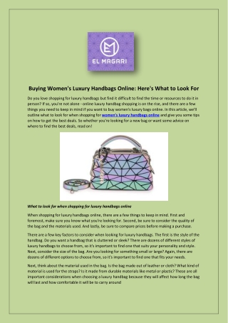 Buying Women's Luxury Handbags Online: Here's What to Look For