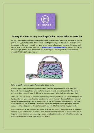 Buying Women's Luxury Handbags Online: Here's What to Look For