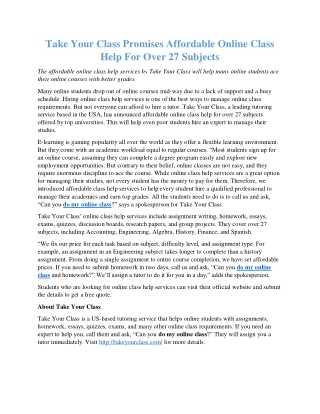 Take Your Class Promises Affordable Online Class Help For Over 27 Subjects