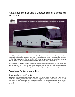 Advantages of Booking a Charter Bus for a Wedding in Toronto