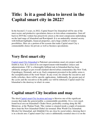 Is it a good idea to invest in the Capital smart city in 2022