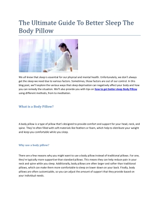 The Ultimate Guide To Better Sleep The Body Pillow( 19-10-2022) 58658585, TP,