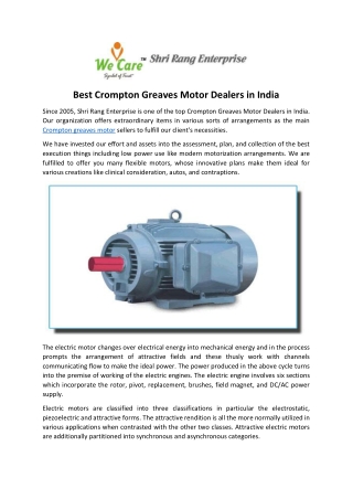 Best Crompton Greaves Motor Dealers in India