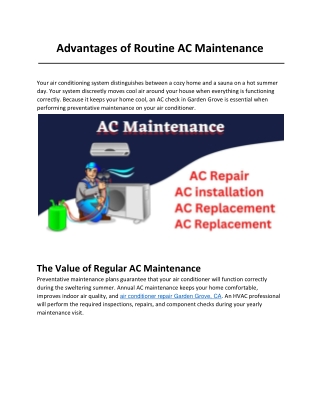 Advantages of Routine AC Maintenance