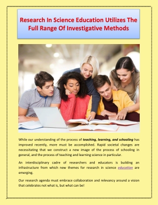 Research In Science Education Utilizes The Full Range Of Investigative Methods