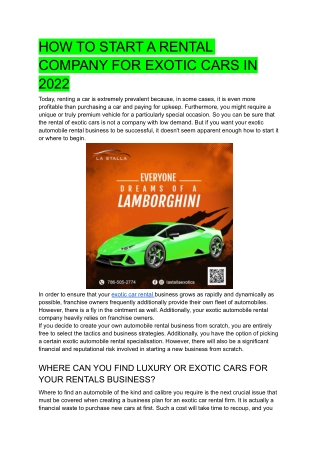 R-1 HOW TO START A RENTAL COMPANY FOR EXOTIC CARS IN 2022