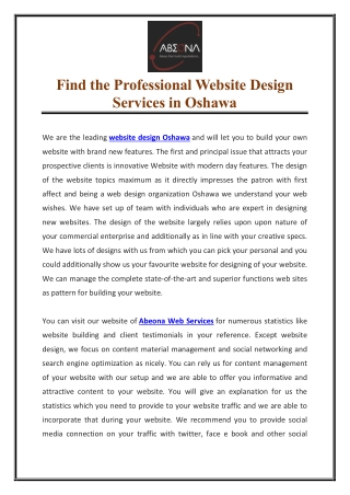 Find the Professional Website Design Services in Oshawa