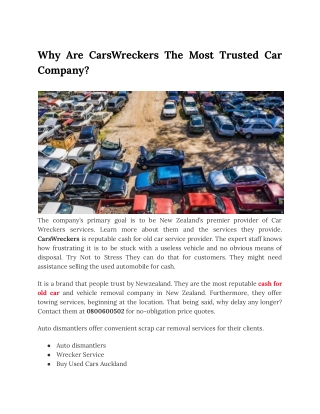 Why Are CarsWreckers The Most Trusted Car Company?