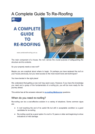 A Complete Guide To Re-Roofing