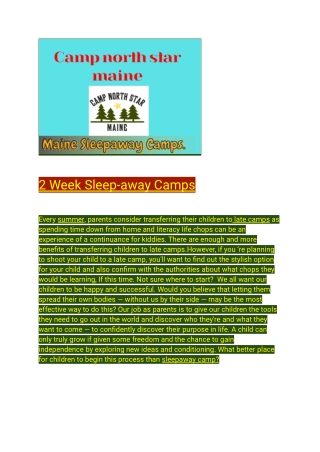 2 Week Sleep-away Camps