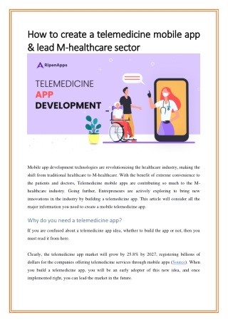 How to build a telemedicine mobile app & lead M-healthcare sector