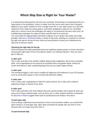 Which Skip Size is Right for Your Waste?