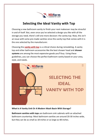 Selecting the Ideal Vanity with Top