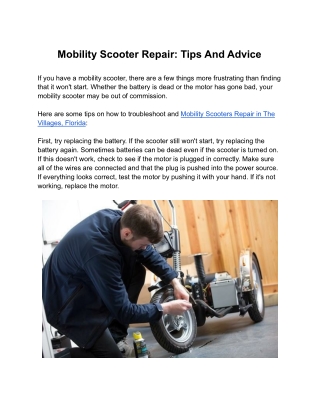 Mobility Scooter Repair: Tips And Advice