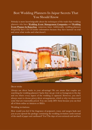 Best Wedding Planners In Jaipur Secrets That You Should Know