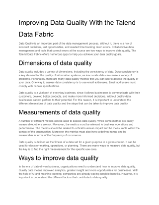 Improving Data Quality With the Talend Data Fabric