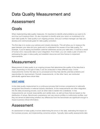 Data Quality Measurement and Assessment