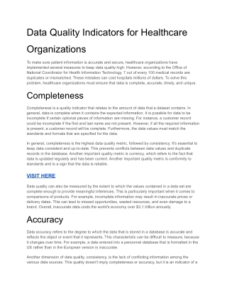 Data Quality Indicators for Healthcare Organizations