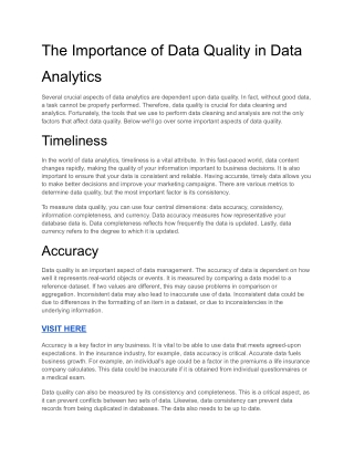 The Importance of Data Quality in Data Analytics