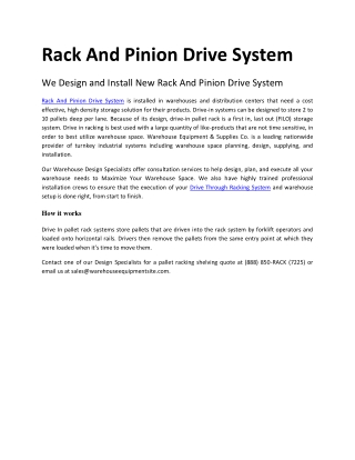 Rack And Pinion Drive System PDF