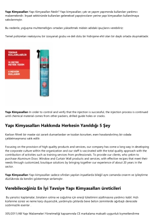 Yapı Kimyasalları Nedir Hakkında