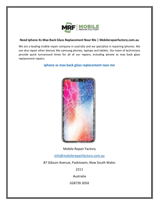 Need Iphone Xs Max Back Glass Replacement Near Me Mobilerepairfactory.com