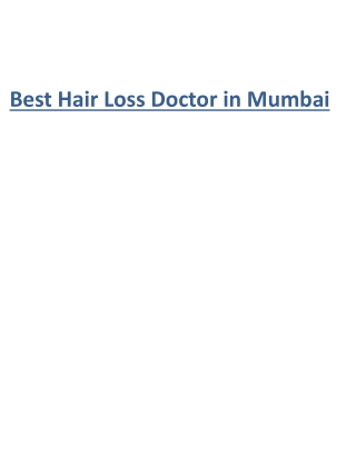 Best Hair Loss Doctor in Mumbai