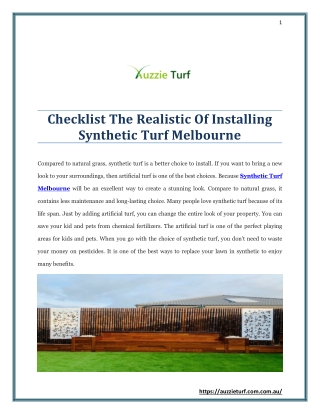 Checklist The Realistic Of Installing Synthetic Turf Melbourne