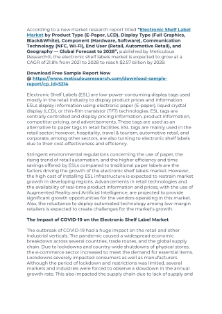 Electronic Shelf Label Market Worth $2.57 Billion by 2028 - Exclusive Report by Meticulous Research®