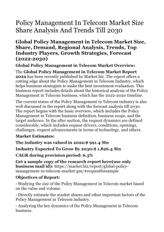 Policy Management In Telecom Market Size Share Analysis And Trends Till 2030