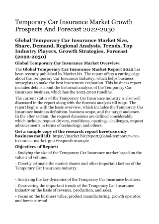 Temporary Car Insurance Market Growth Prospects And Forecast 2022-2030