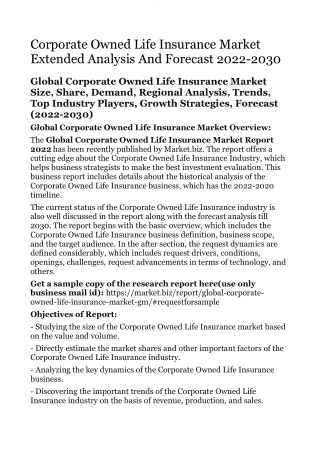 Corporate Owned Life Insurance Market Extended Analysis And Forecast 2022-2030