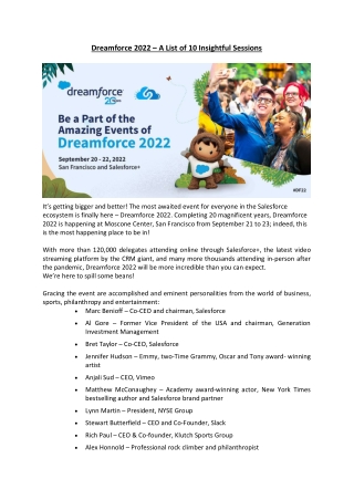 Dreamforce 2022 – A List of 10 Insightful Sessions