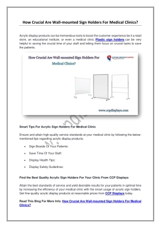 How Crucial Are Sign Displays Holders For Medical Clinics?