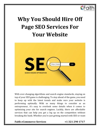 Why You Should Hire Off Page SEO Services For Your Website