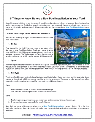 5 Things to Know Before a New Pool Installation in Your Yard