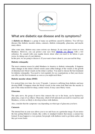 What are diabetic eye disease and its symptoms