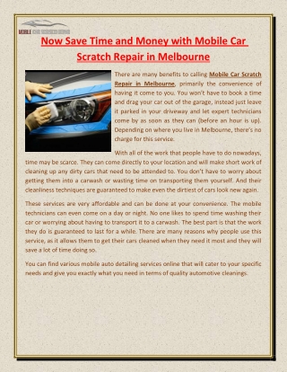 Now Save Time and Money with Mobile Car Scratch Repair in Melbourne