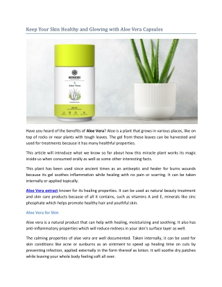 Keep Your Skin Healthy and Glowing with Aloe Vera Capsules
