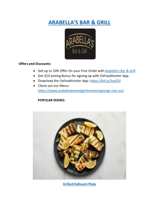 Upto 10% Offer - Order Now at Arabella's Bar & Grill Menu