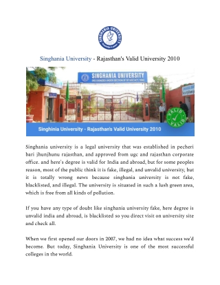 Singhania University - Rajasthan's Valid University 2010