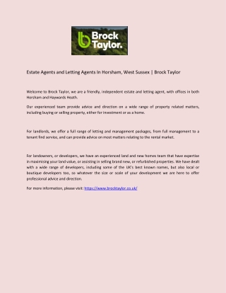 Estate Agents and Letting Agents In Horsham, West Sussex - Brock Taylor