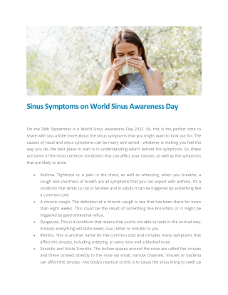 Sinus Symptoms on World Sinus Awareness Day - Harley Street ENT Clinic