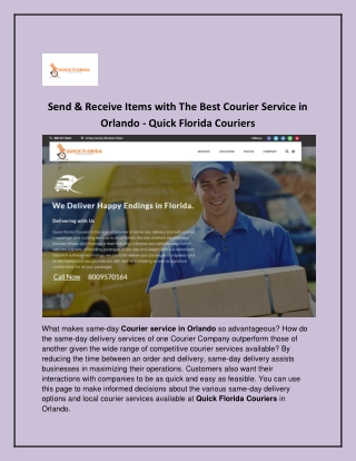 Courier Service in Orlando - Quick Florida Couriers