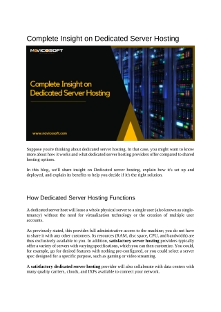 Complete Insight on Dedicated Server Hosting - Navicosoft