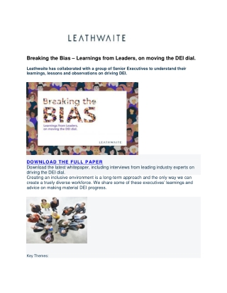 Breaking the Bias - Learnings from Leaders, on moving the DEI dial. - Leathwaite