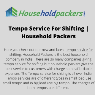 Tempo Service For Shifting  Household Packers