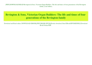 [PDF] DOWNLOAD READ Bevington & Sons  Victorian Organ Builders The life and times of four generations of the Bevington f