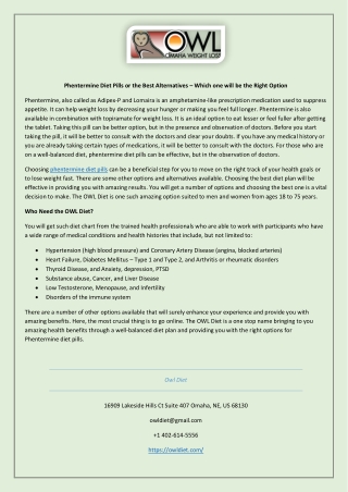 Phentermine Diet Pills or the Best Alternatives – Which one will be the Right Op