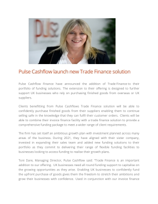 Pulse Cashflow launch new Trade Finance solution